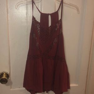 Thin strapped maroon lace top